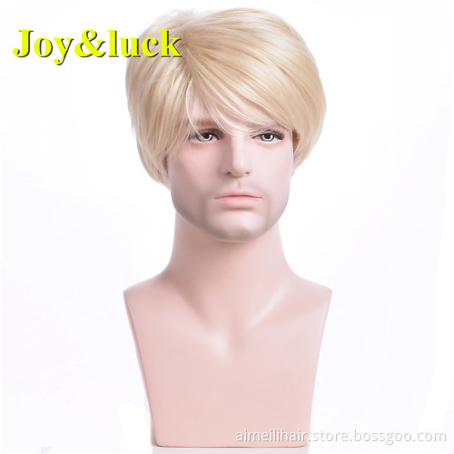 Wholesale Wigs for Men Black Color Daily or Party  Male Hairstyle Short Natural Kinky Curly Men Wigs Synthetic Hair Wigs